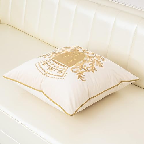 Miniatura 3 de Aeckself Funda de almohada de terciopelo bordado de lujo de 20 x 20 pulgadas, funda de almohada con escudo europeo, decoración del hogar para sofá,