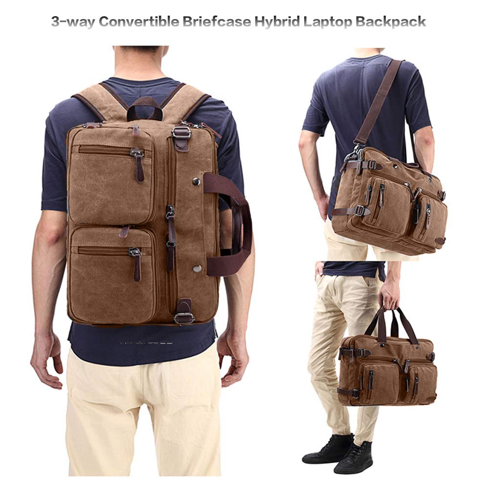Chikencall - Maletín de Ordenador portátil, 3 vías, Convertible, Lona, Bandolera, Mochila híbrida de Negocios, 38 cm, para Trabajo en el Colegio marrón marrón
