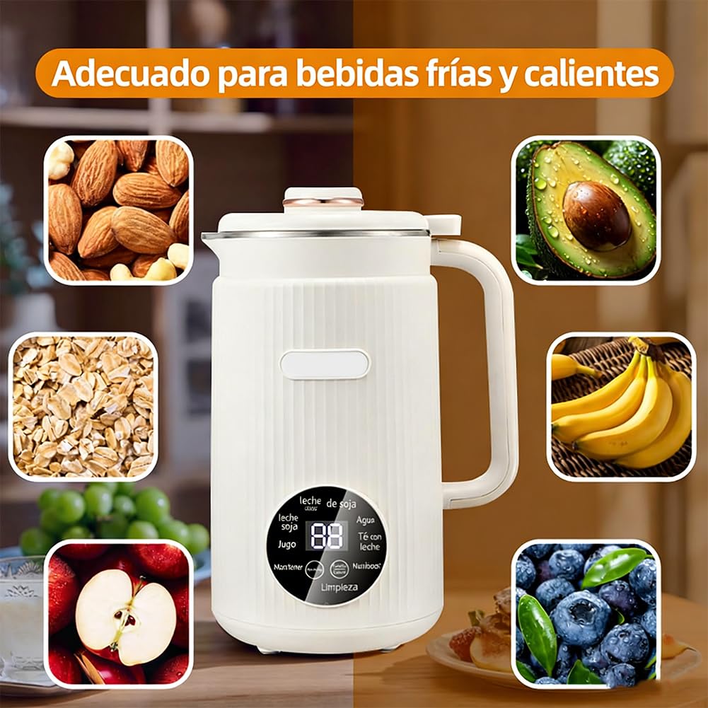 Leche Vegetal Maquina, Máquina para Hacer Leche Vegetal Casera 1200ml,10 Cuchillas de Acero Inoxidable, 8 Programas Automáticos y Función Mantener Caliente (Blanco)