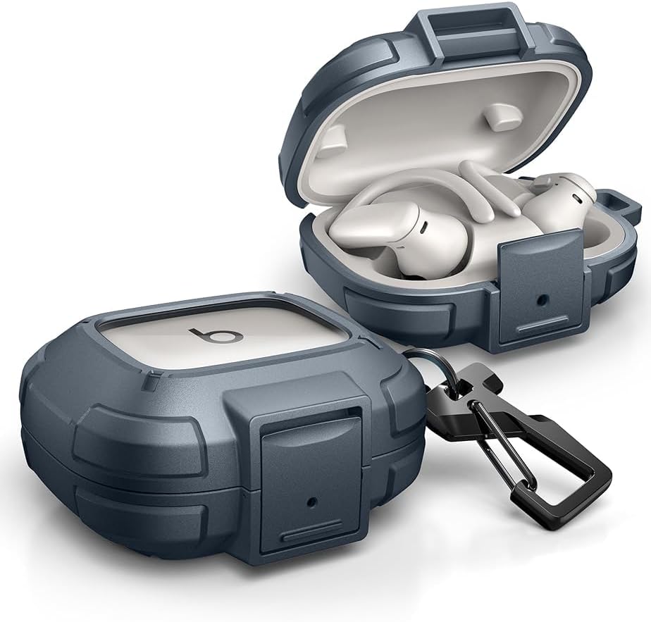 Dexnor for Beats Powerbeats Pro 2 Case with Drop-Proof Lock, Shockproof Rugged Bumper Cases Protective Cover with Carabiner & Keyring & Cleaner Kit for Powerbeats Pro 2 (2025) Blue