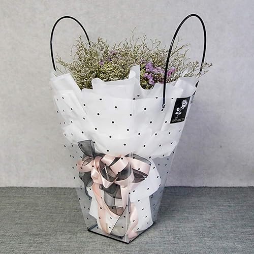 Miniatura 2 de 10 bolsas transparentes para ramo de flores con asa de puntos, floristería, bolsa de regalo transparente, suministros de embalaje para boda,