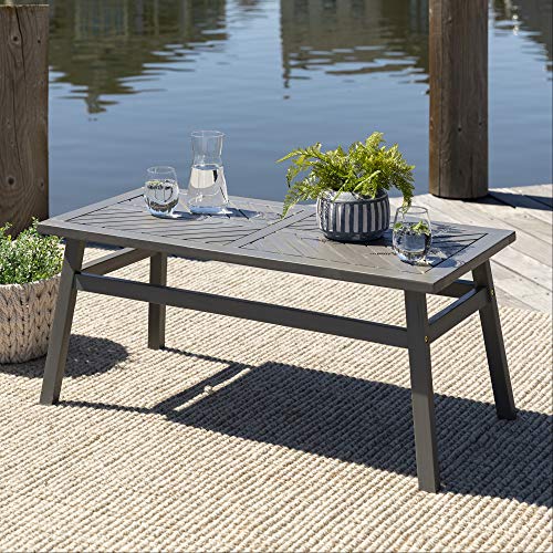 Walker Edison Outdoor Patio Wood Chevron Rectangle Coffee Table All Weather Backyard Conversation Garden Poolside Balcony, 42 Inch, Grey #TOP3