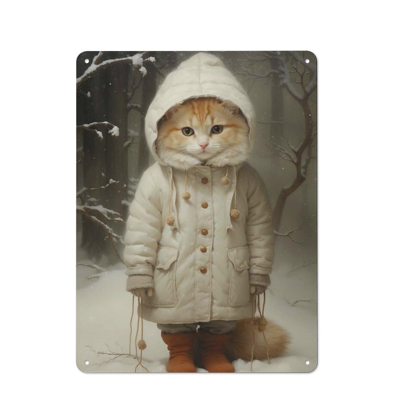 Junmoney Cute Ginger Kitten In Snow Tin Wall Plaque 40X30cm With For Living Room Or Hallway, For Garage, Workshop And Man Cave Decoration