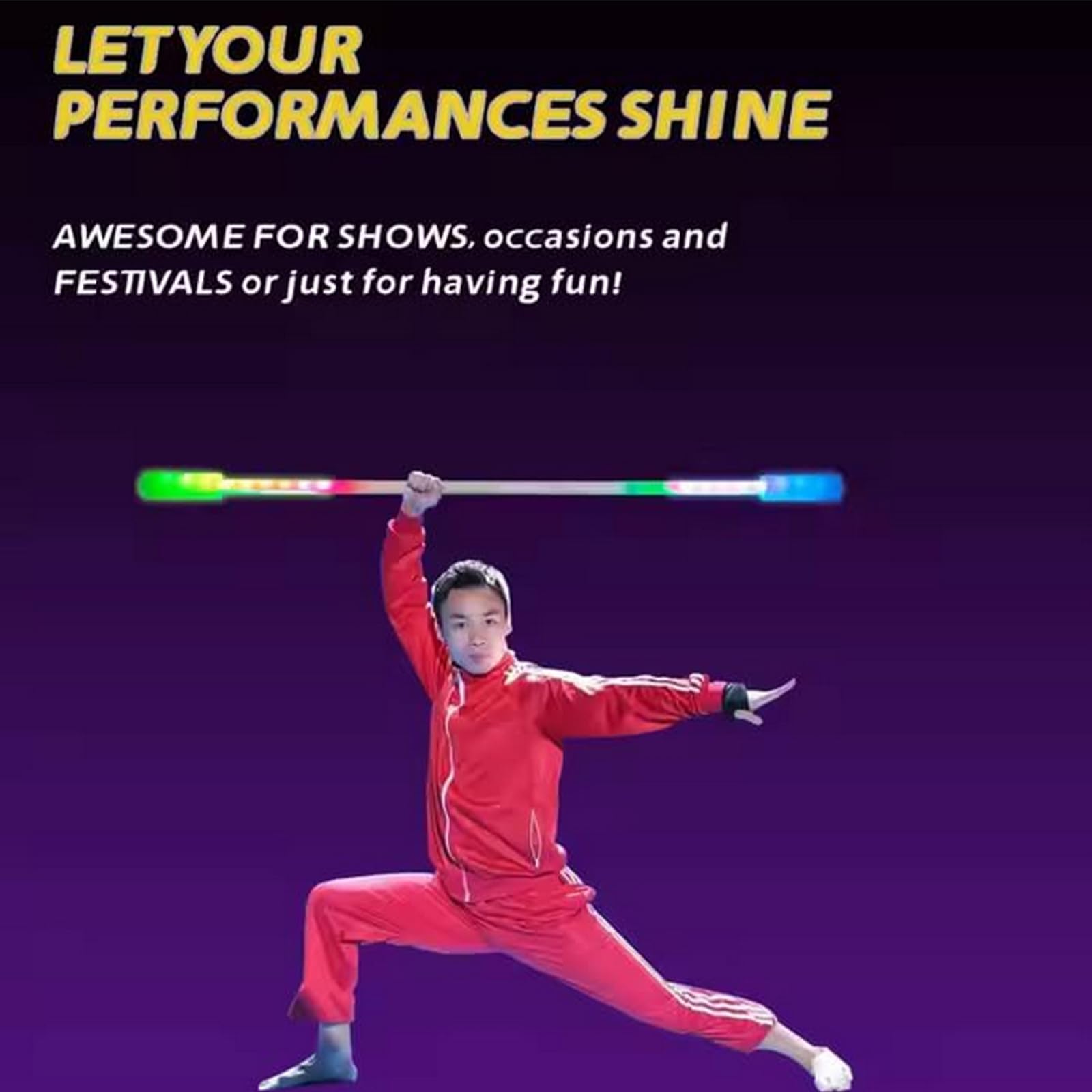 Poi LED Staff, longitud 47.51 pulgadas, impresionante luz – Glow Staff Spinning Fun con control remoto, ideal tanto para principiantes como para artistas profesionales