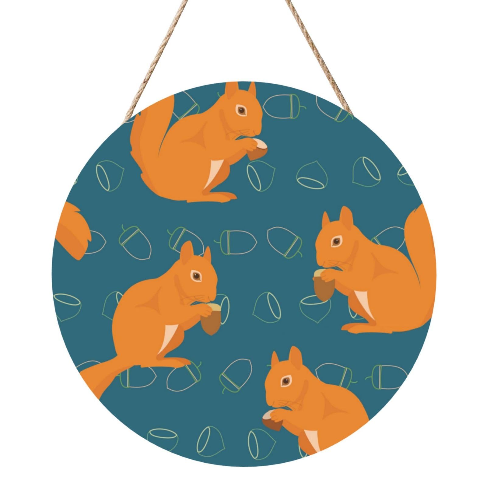 InOmak Cute Squirrel Animal Pattern, Round Wood Panel Painting 12 in, Wall Hanging Painting For Home