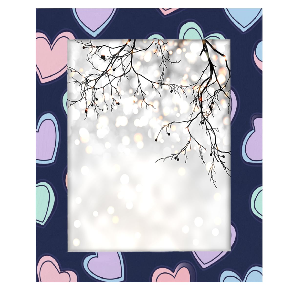 Bilderrahmen zum Valentinstag, buntes Herz, blauer Hintergrund, Holz-Foto-Schaukasten, Heimdekoration, Fotocollage-Rahmen für Wand und Schreibtisch, 27,9 x 35,6 cm