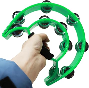 Musical Percussion Tambourines Music Rhythm Double Row Held Percussion Half Moon Handheld Tambourine Tambourine Metal Jingles Hand Held Percussion Half Moon Tambourine for Adults KTV Party (green)