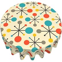 Mid Century Round Tablecloth Retro Table Cover Washable Polyester Tablecloths for Kitchen Dining Holiday Party Home Decor 60 Inch