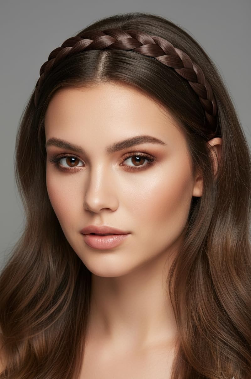 Synthetic Hair Plaited Headband Braid with Teeth Hair Band Accessories for Women & Girl (Brown, Short)-image-25