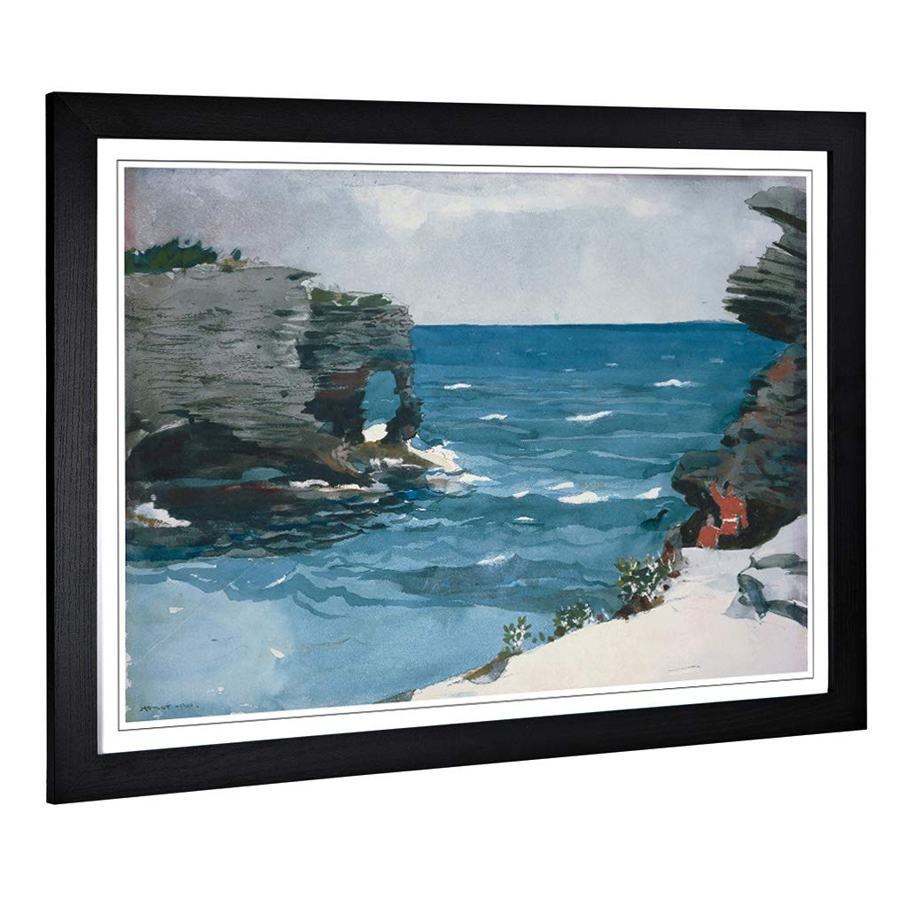 Big Box Art Framed Print of Winslow Homer Rocky Shore Bermuda Design | Wall Art Picture | Home Decor for Kitchen, Living Room, Bedroom, Hallway, Black, A2 / 24.5x18 Inch / 62x45cm