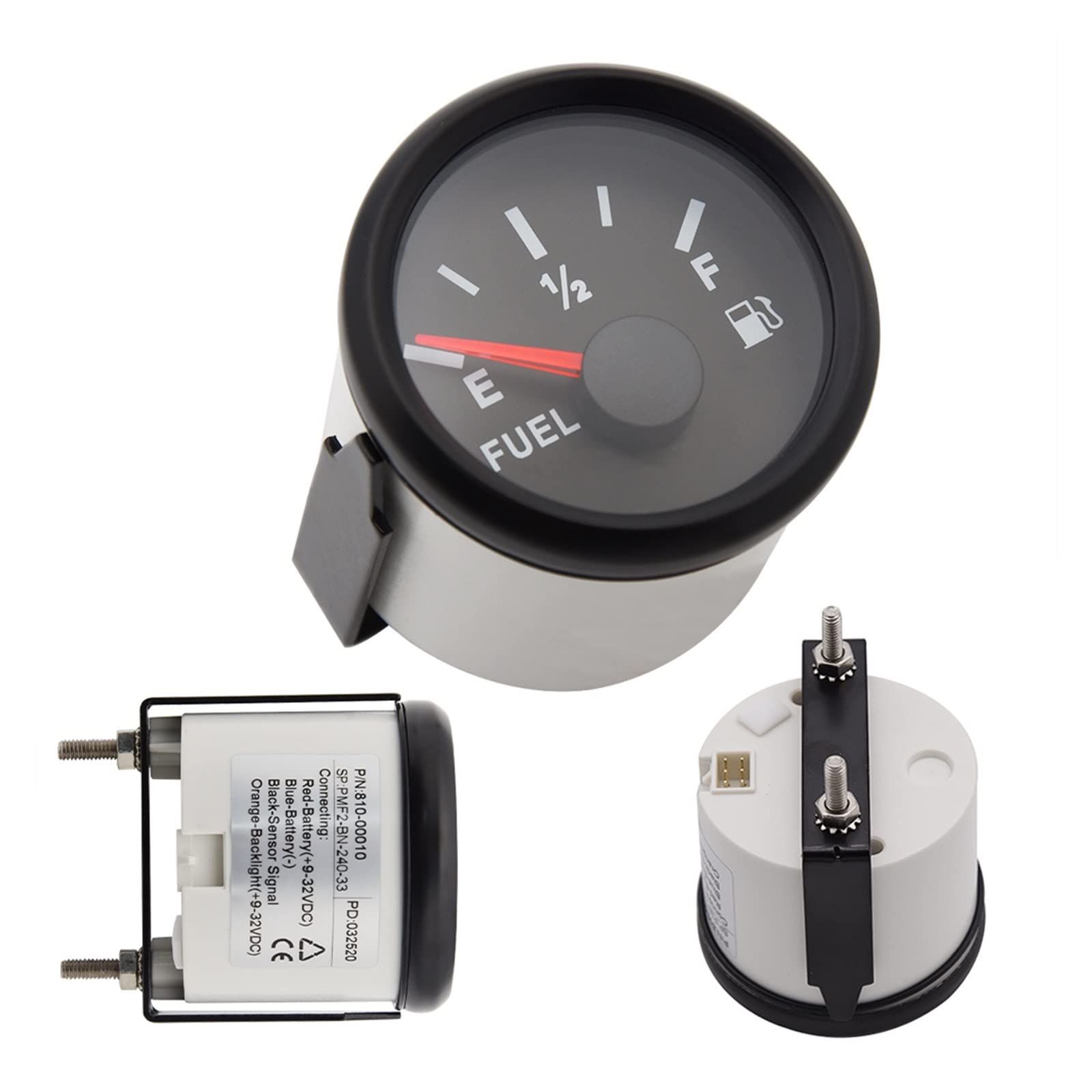Bootsanzeige 52 mm Kraftstoffstandsanzeige 0-90 Ohm 240-33 Ohm Öltank-Füllstandsanzeige mit roter Hintergrundbeleuchtung for Marine-Bootsauto 9-32 V für Boote, PKW, LKW, Wohnmobile