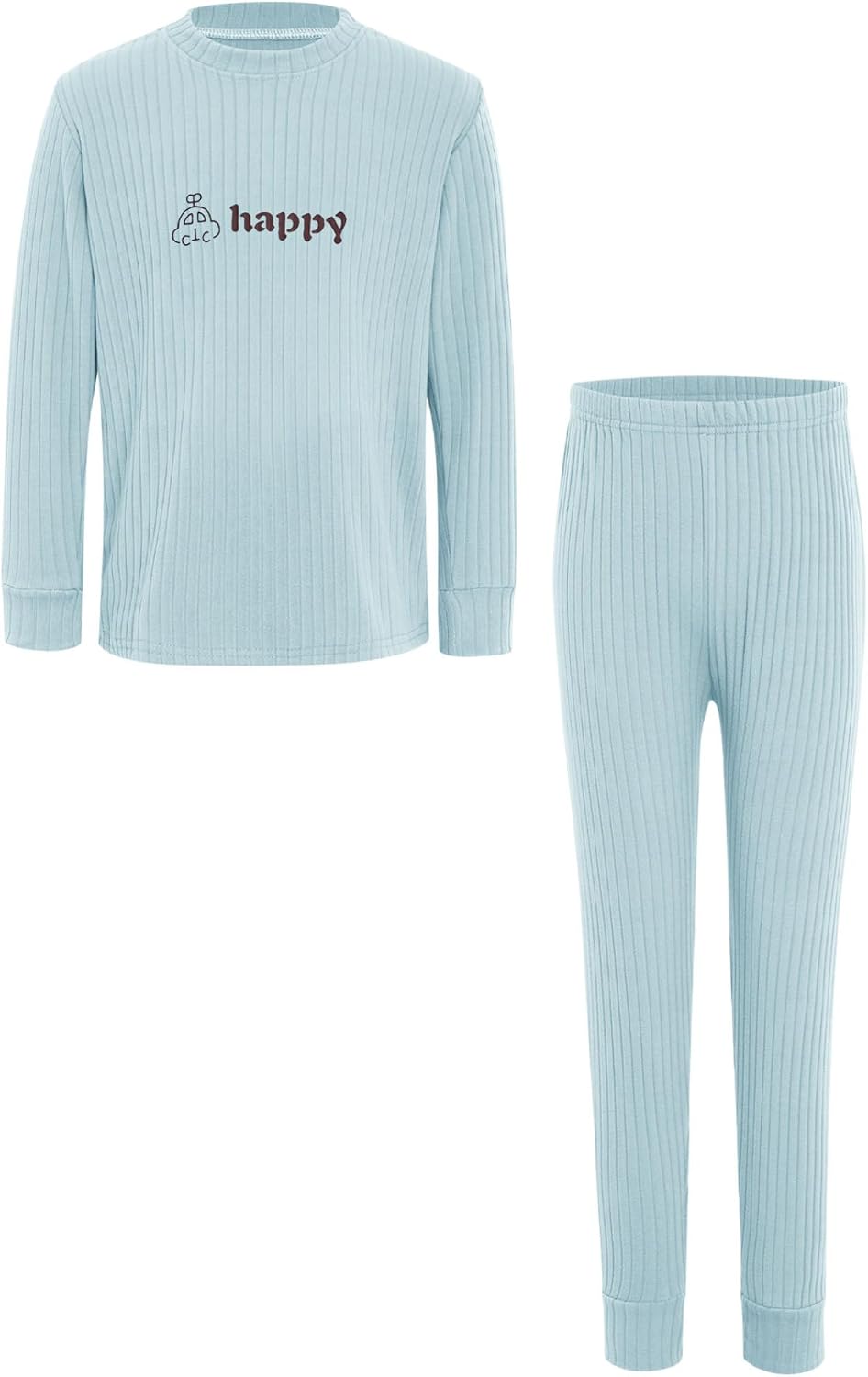 Kids Girls 2Pcs Thermal Underwear Long Sleeve Pullover Tops Pants Long Johns Set Base Layer Outfit Light Blue 5-6 Years