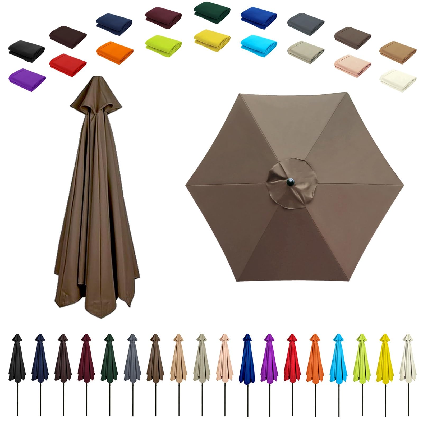 6/8 Ribs Umbrella Replacement Top, Parasol Replacement Canopy, Replacement Parasol Fabric Cover, Breathable/UV Protective, For Patio/Market/Yard/Backyard/Pool/Market(Light Brown,6 ribs: 2.7m/8.9ft)