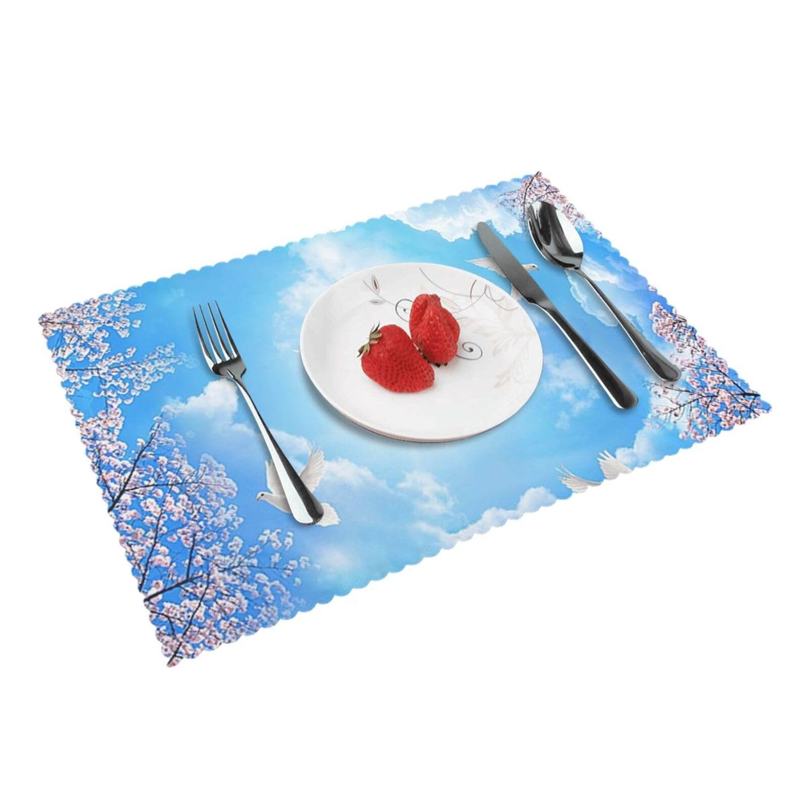 Pink Cherry Blossoms Printed Placemats Set of 4 PCS Washable Placemat for Kitchen Table Heat-resistant Table Mats 45x30 CM