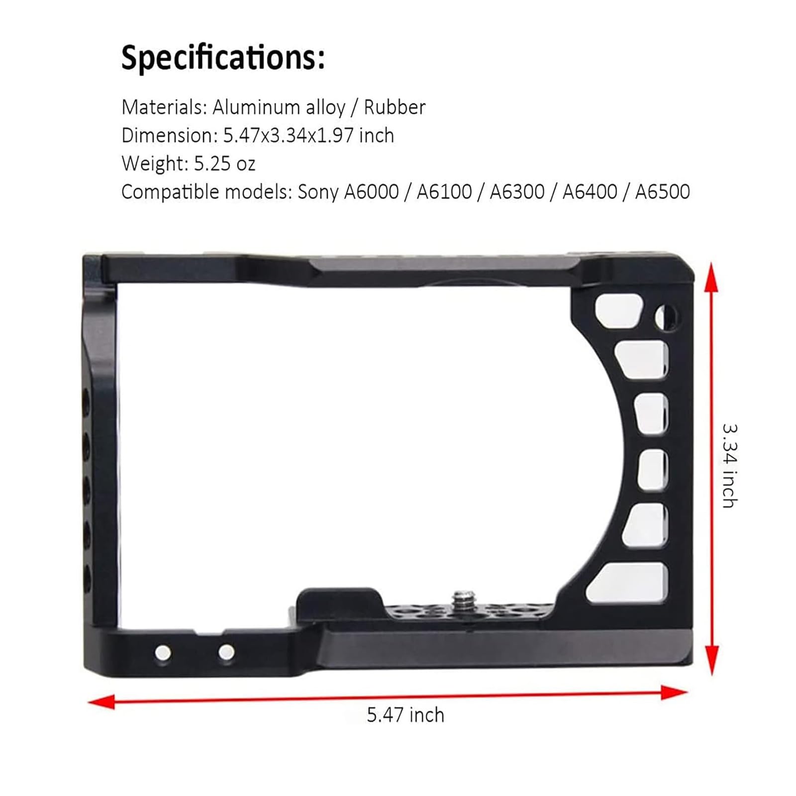 Topcine Camera Cage Video Stabilizer for Sony A6500 A6400 A6300 A6000 A6100 Cameas with Cold Shoe,Handle Locating Holes,Multiple 1/4