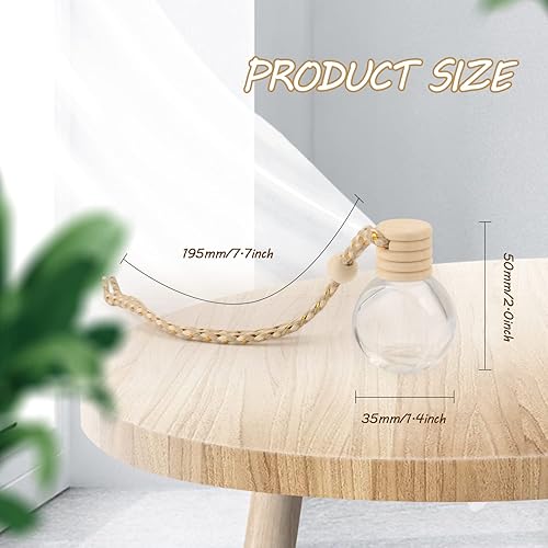 Miniatura 2 de 20 unidades de 0.3 fl oz de difusor de aire colgante oblato para automóvil, difusor esencial de vidrio transparente recargable vacío, aceite de
