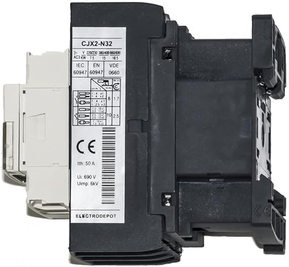 Contactor 30A Inductive, 50A Resistive 3 Pole 120VAC Coil, Lighting and Motor control DIN mount, Auxiliary contact NO/NC