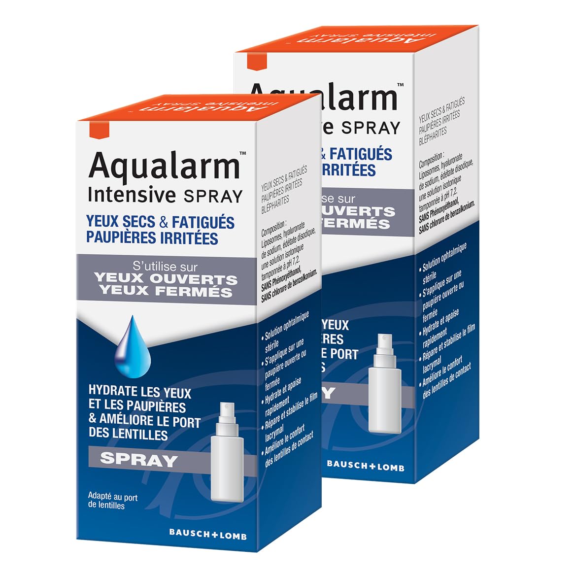 AQUALARM | Intensive Spray | Sequedad Ocular Severa | Ácido Hialurónico y Liposomas | Aplicación con Ojo Abierto o Cerrado | Compatible con Lentes | Desde 3 Años | Pack de 2 x 10ml