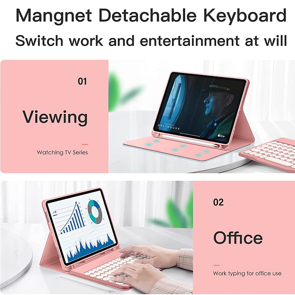 Coque pour iPad 6e 5e génération Air 2 Pro 9,7" avec clavier rond et magnétique détachable pour iPad 9.7 2018/2017 avec porte-crayon pour iPad 5/iPad 6
