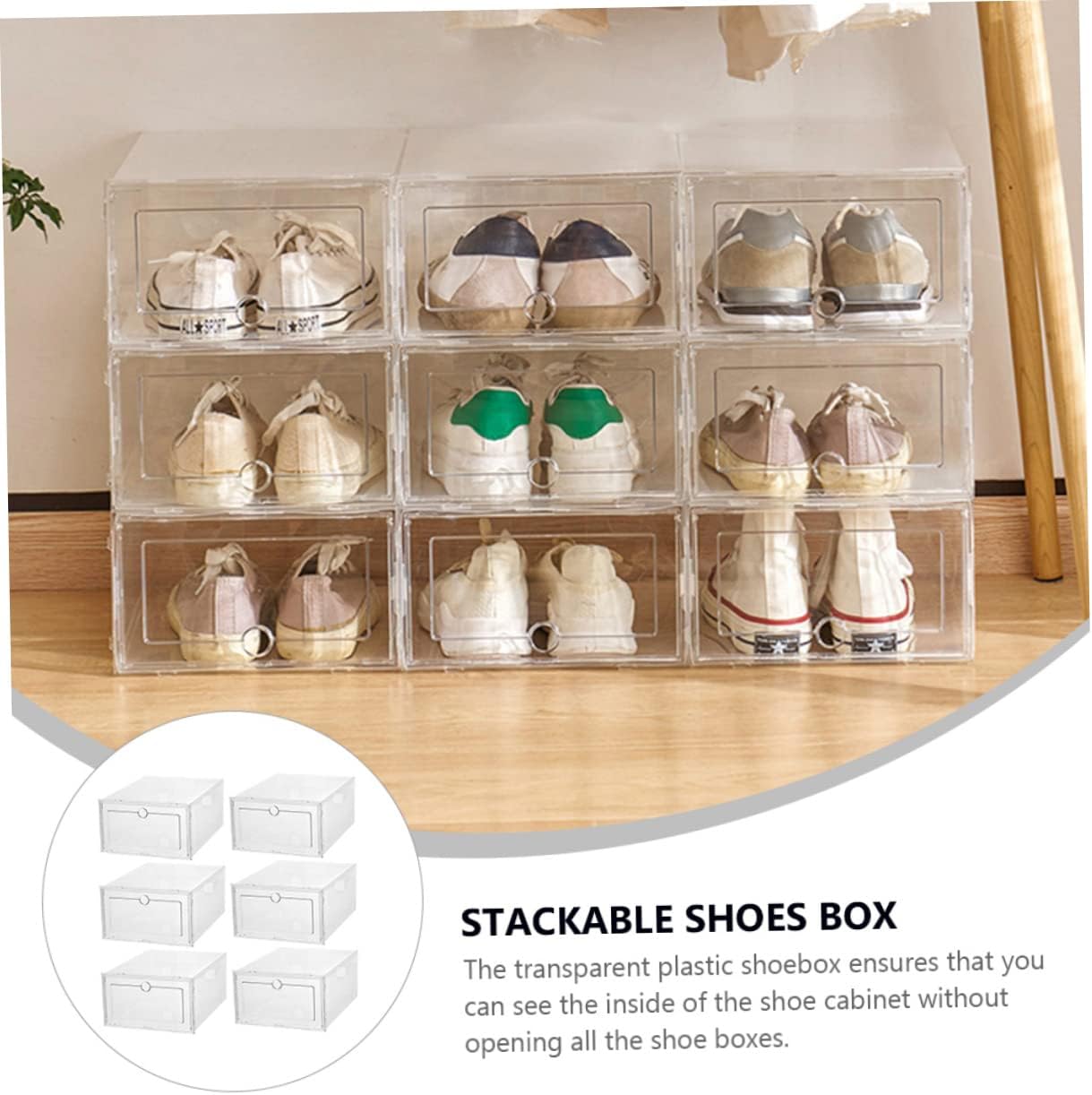 6-Pack Drawer Shoe Storage Box Sturdy Plastic Organizer Lid Dustproof and Moisture-Proof for Sneakers for Home and Closet
