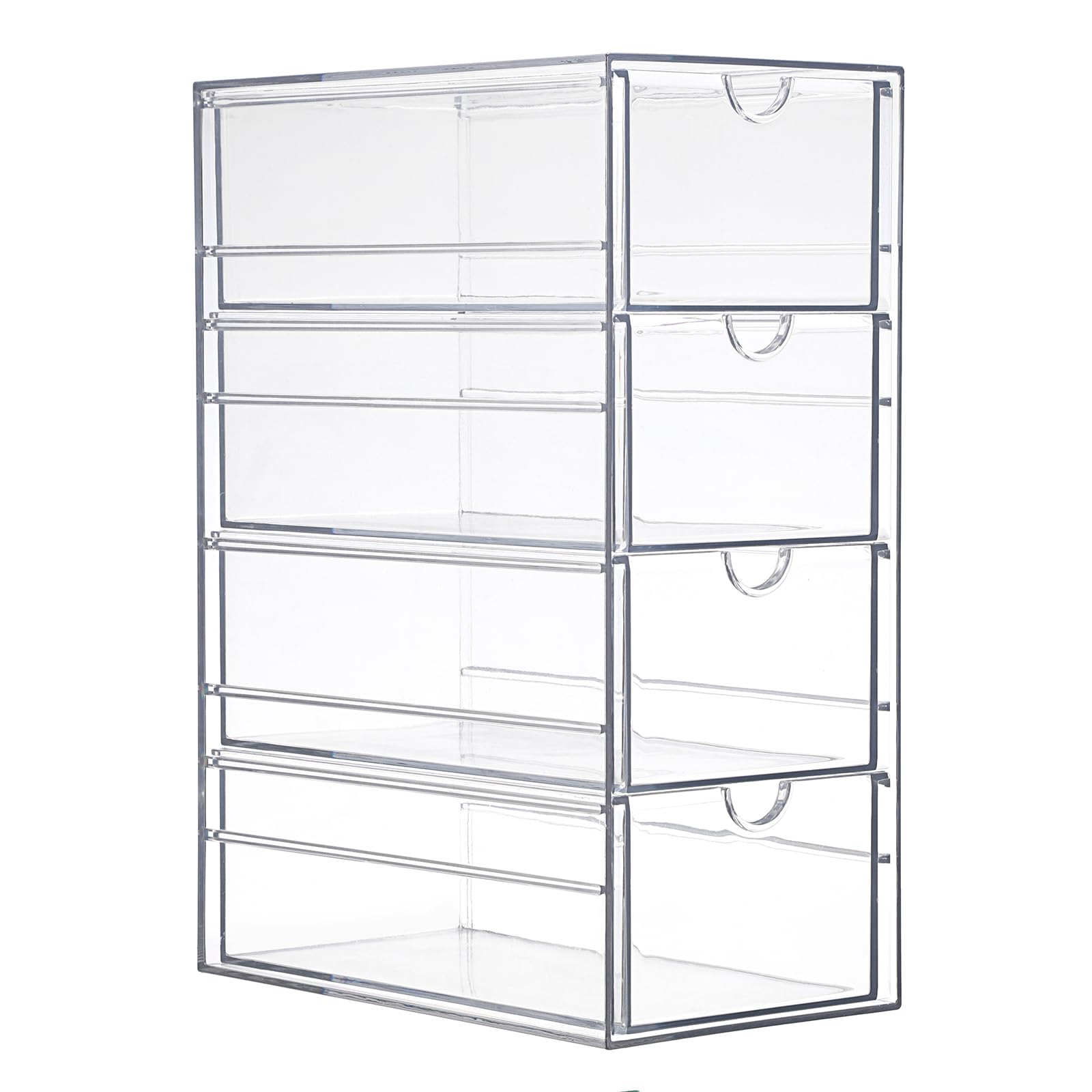 SUMTree Clear Desk Organizer Box with 4 Drawers, Plastic Stackable Desktop Storage Box