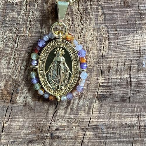 Gargantilla Virgen Milagrosa Multicolor con Cadena de Acero Inoxidable