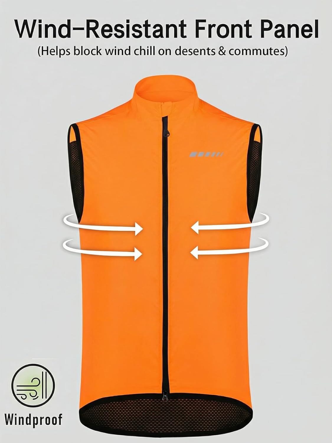 qualidyne Men’s Lightweight Windproof Cycling Vest, Full-Zip Sleeveless Bike Gilet with Breathable Mesh Back and Reflective - Image 3