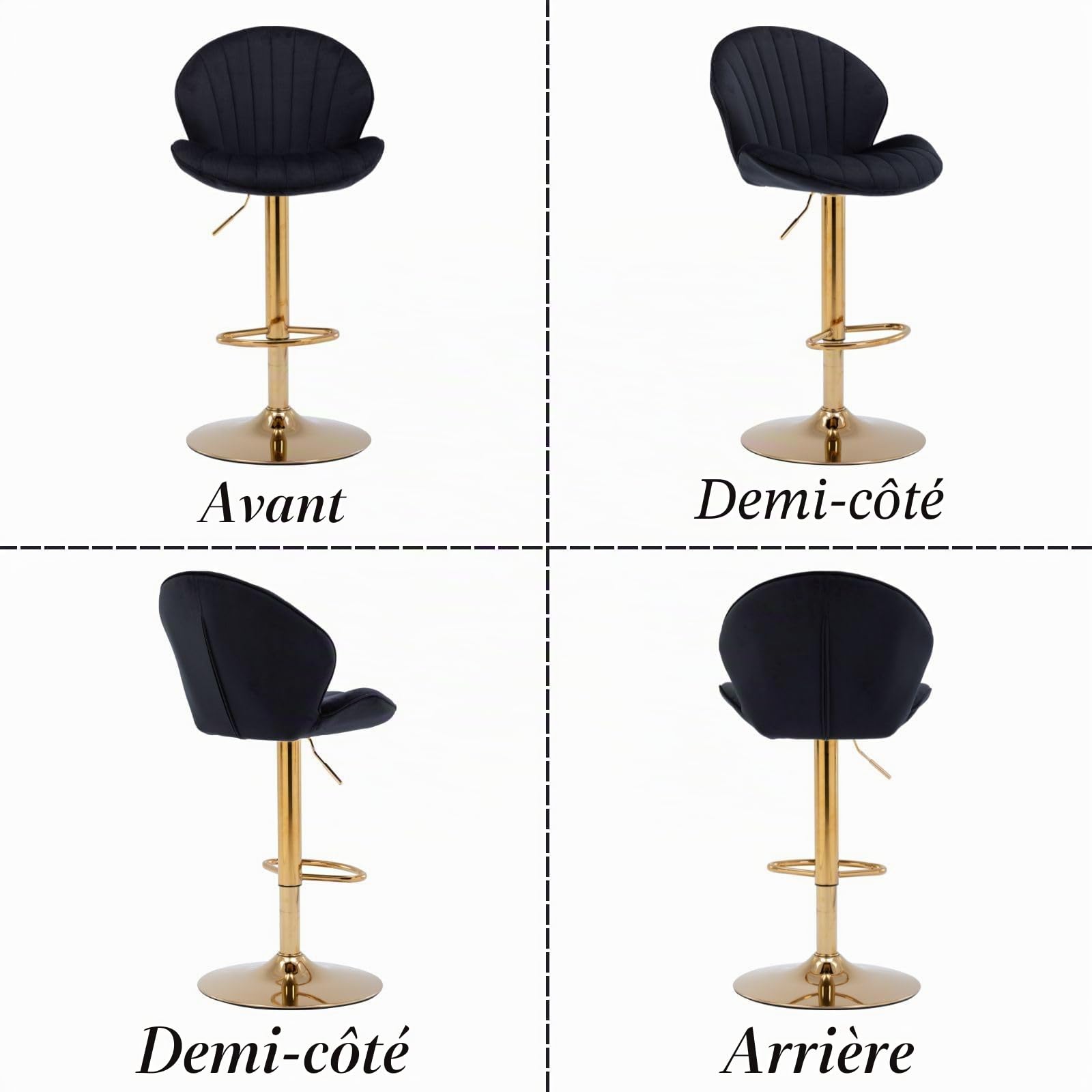 Ya-Home Tabourets de Bar Pivotants en Velours Lot de 2, Moir | Chaise Bar avec Repose-Pied, Tabouret Haut Cuisine avec Dossier,Chaise Haute Pied Dorée pour Cuisine/Bar/Îlot Central