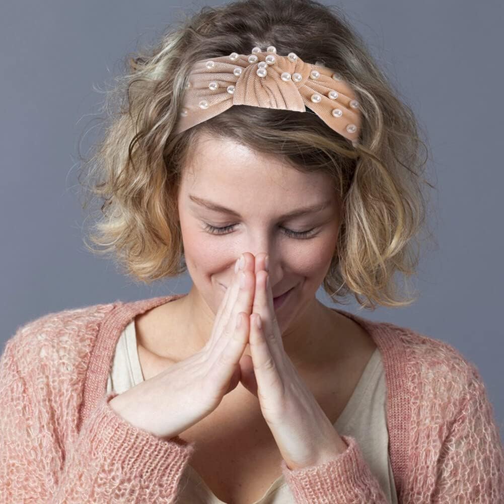 10PCS Womens Headbands Knotted Head Bands Pearl Hairband for Women Girls Wide Top Knot Turban Hair Bands Hair Hoops