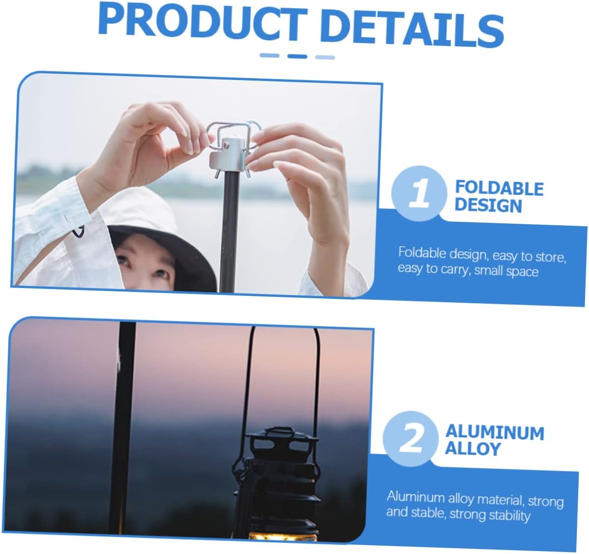 Portable Lamp Rack Camping Light Stand Double Hooks Aluminum Alloy for Led Lanterns