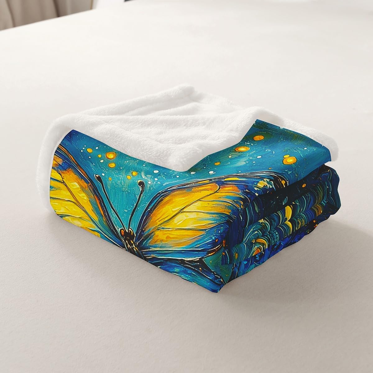 Feelyou Butterfly Sherpa Blanket Queen 90"x90" Butterflies Print Fleece Throw Blanket for Bed Sofa Couch Girl Butterfly Floral Plush Blanket Beautiful Butterfly Fuzzy Blanket