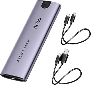 Netac NVMe SSD Enclosure USB 3.1 Gen2 (10Gbps) Tool-Free Aluminum External SSD Enclosure with 2 Cables, Supports M and B&M Keys for SATA and Nvme, and Size 2230/2242 /2260/2280 SSDs-WH51