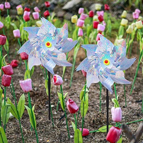 10 Pack Reflective Pinwheels Bird Blinder Sparkly Pin Wheel Scare Birds & Animal Away Wind Spinner Outdoor Yard Garden Patio Farm