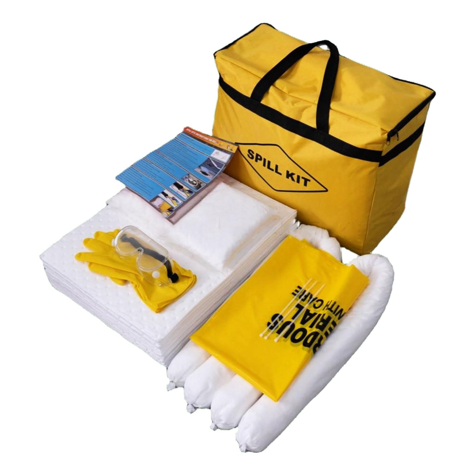 Kits De Déversement D'huile Et De Carburant De 60 L - Kit De Déversement D'huile - Toute Absorption D'huile, N'absorbe Pas l'eau. Complet avec Coussinets Et Chaussettes Absorbant l'huile