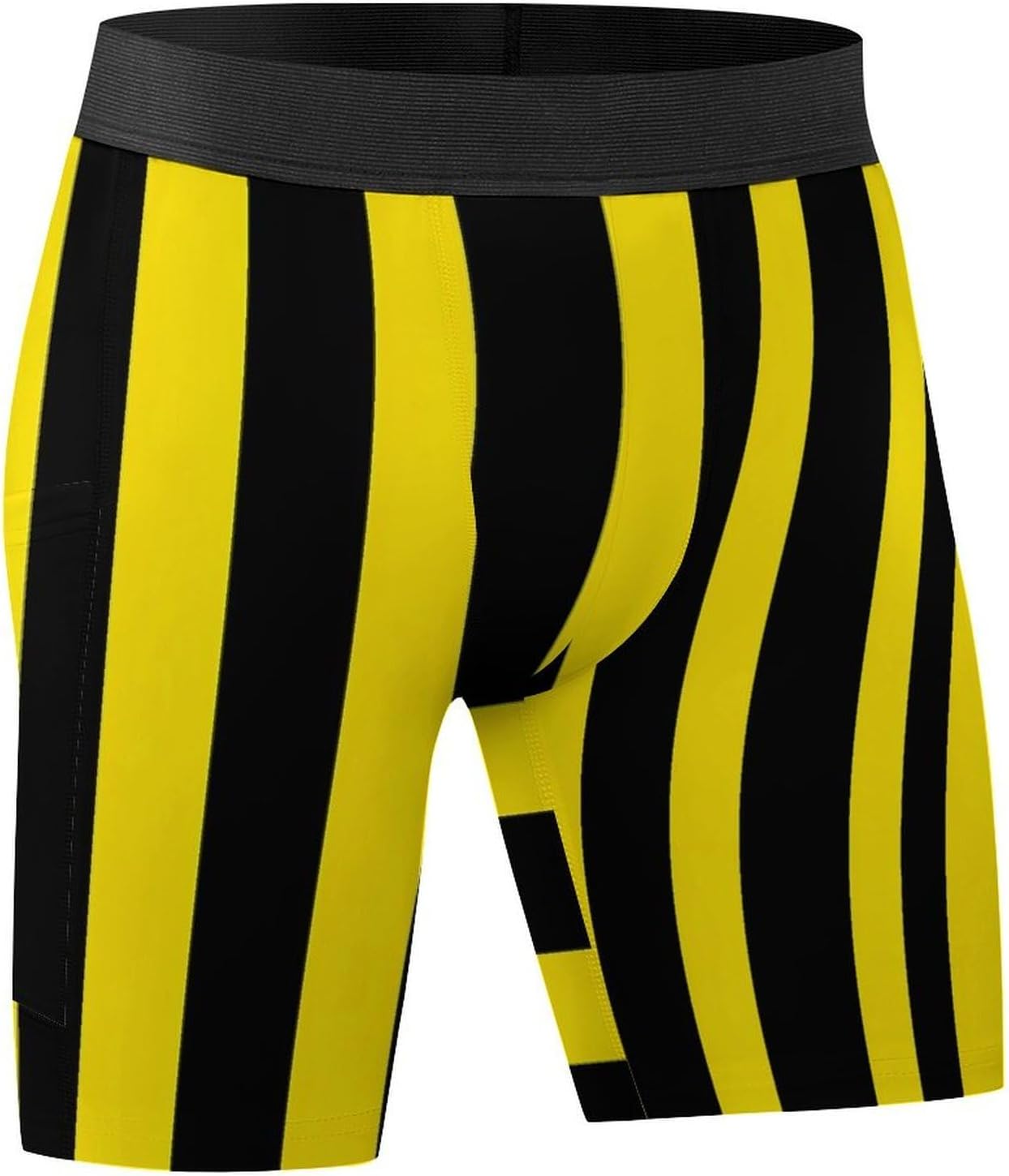 Yellow Black Striped Compression Shorts for Men Athletic Quick-Drying Running Shorts Performance Underwear XX-Large (xx_l)