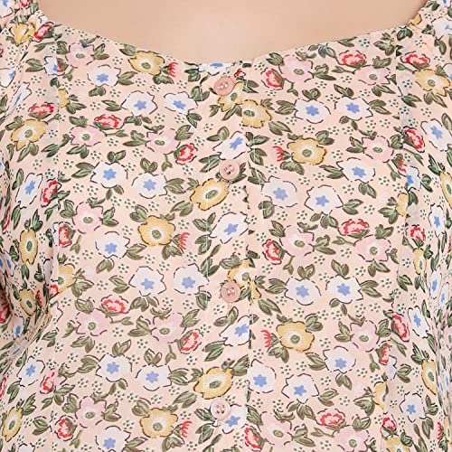 Image of FNOCKS Women Button Closure Short Sleeves Floral Printed Tops /Georgette Fabric