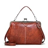 Women Retro Hollow Oil Wax PU Leather Handbag Kiss Lock Crossbody Purse Vintage Messenger Bag Tote