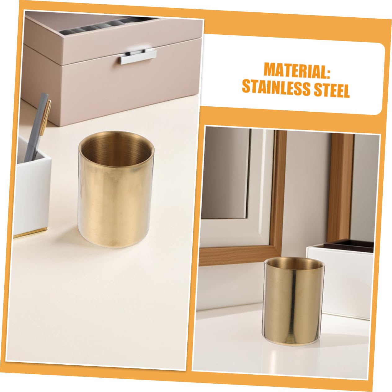 Portalápices Multifuncional de Escritorio de Acero Inoxidable Dorado, 2