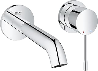 GROHE Essence – Wall Mounted 2 Hole Basin Mixer Tap (Metal Lever, Water Saving Mousseur 5.7 l/min, Centre Distance 110 mm, Projection 183 mm, Concealed Body Not Included), Chrome, 19408001