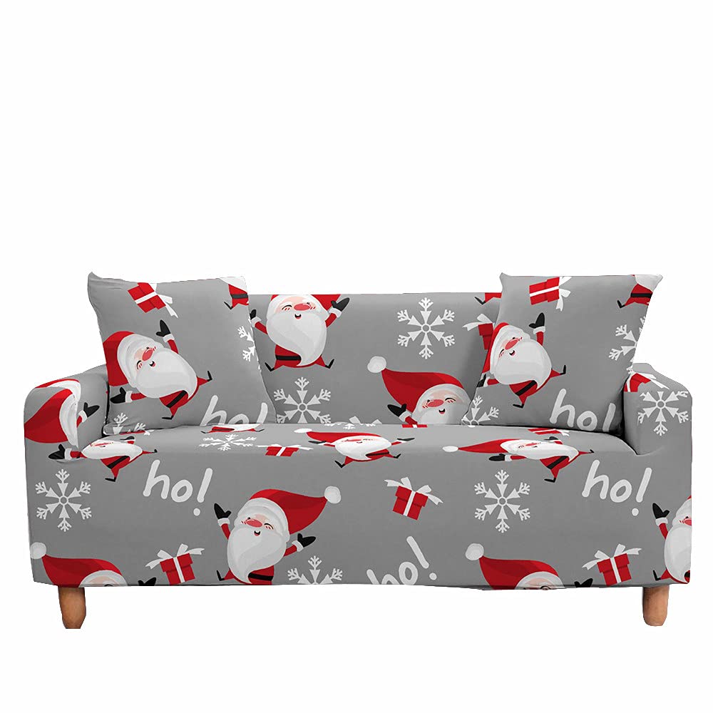 Fansu Funda de Sofá Elástica para Sofá de 1 2 3 4 Plazas, Ajustable Impresión de Navidad 3D Cubre Sofa, Antisuciedad Antideslizante Protector de Muebles (Papá Noel Gris,3 plazas)