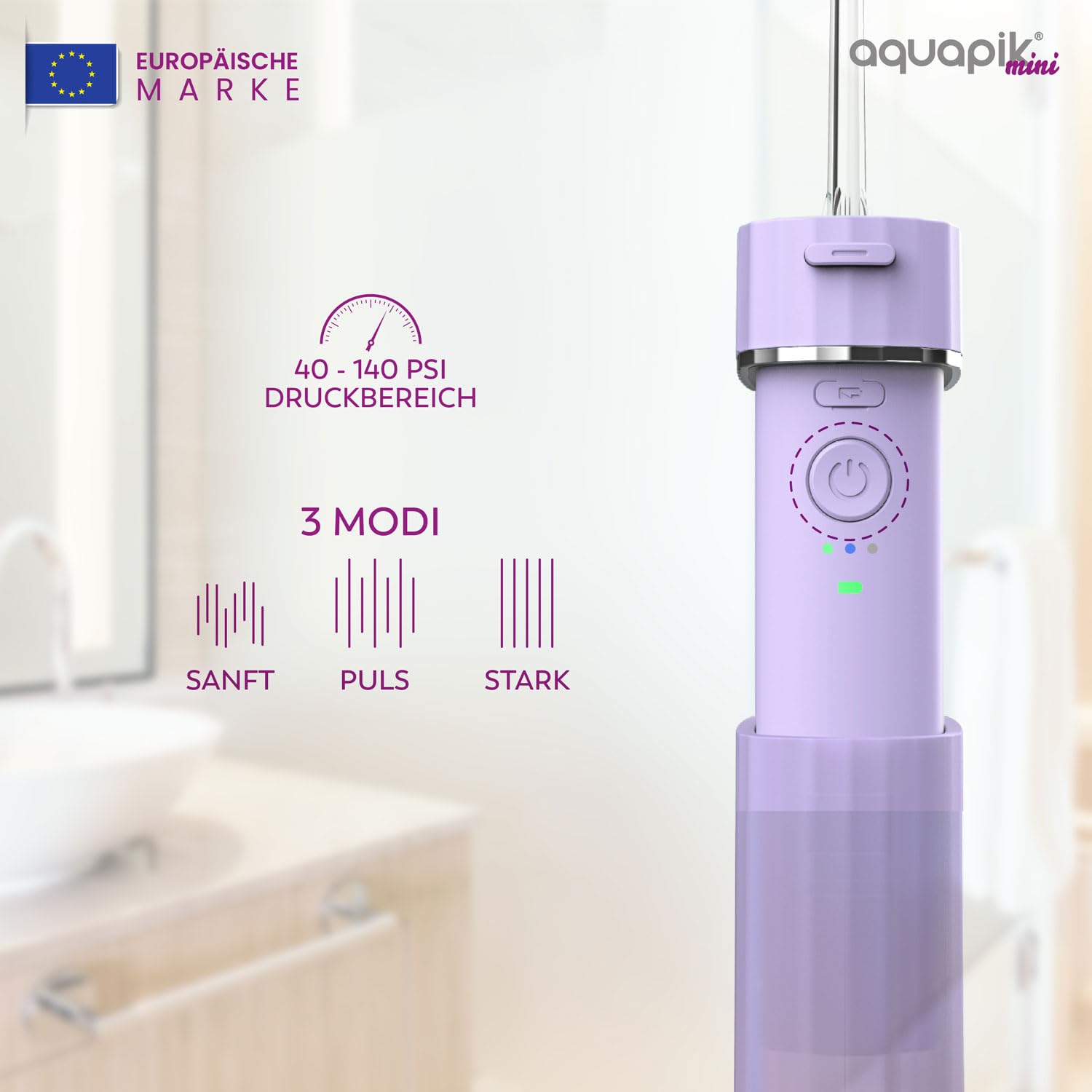 Aquapik Mini tragbare kabellose elektrische Munddusche Oral Irrigator 200 ml IPX8 USB-C 3 Druckstufen
