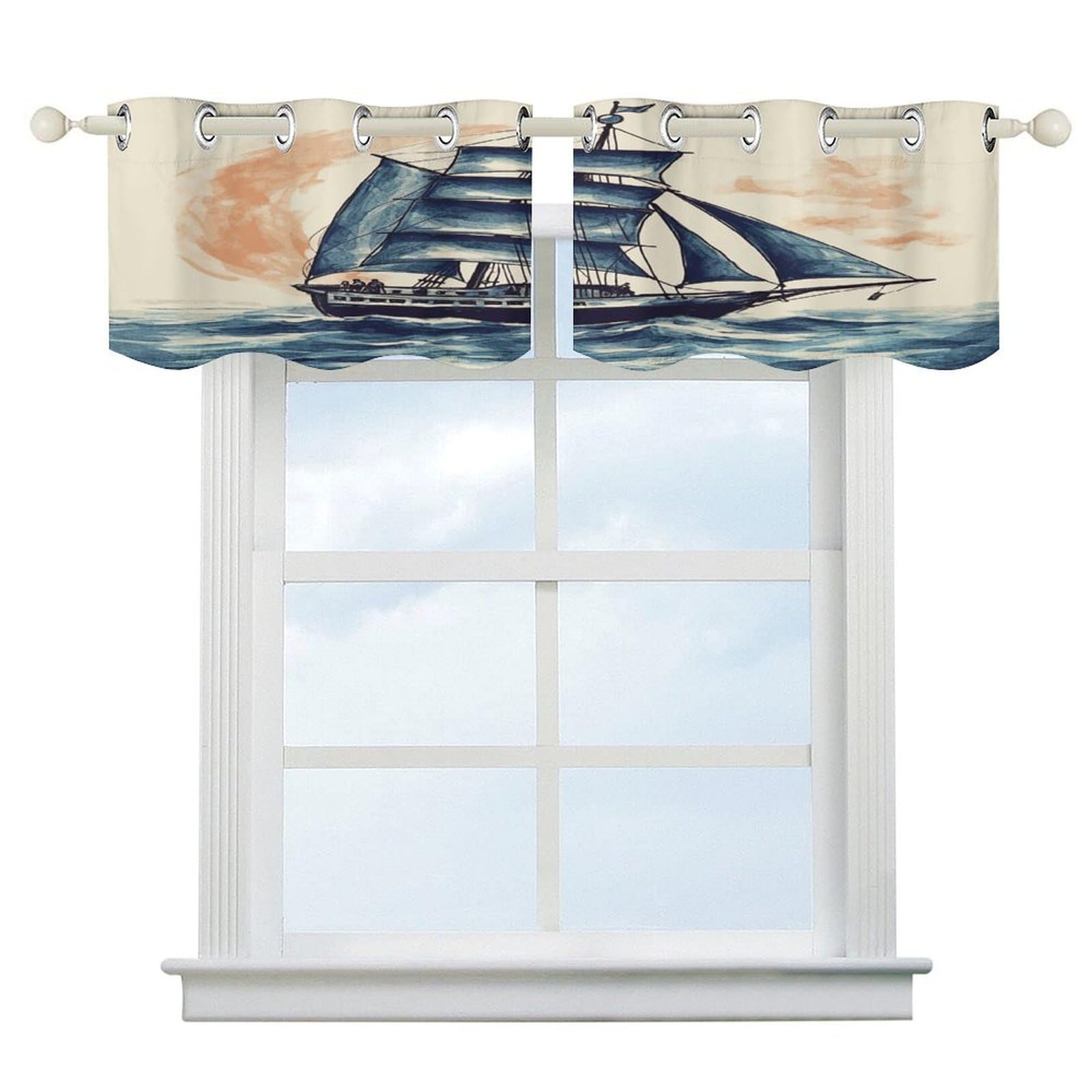 Fekiloot Style Nautical Sailboat Short Curtains Valance Curtain