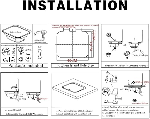 Miniatura 6 de Lavabo de acero inoxidable para caravana o lancha, con grifo plegado, tapa de vidrio templado, accesorios para caravana o remolque (fregadero con