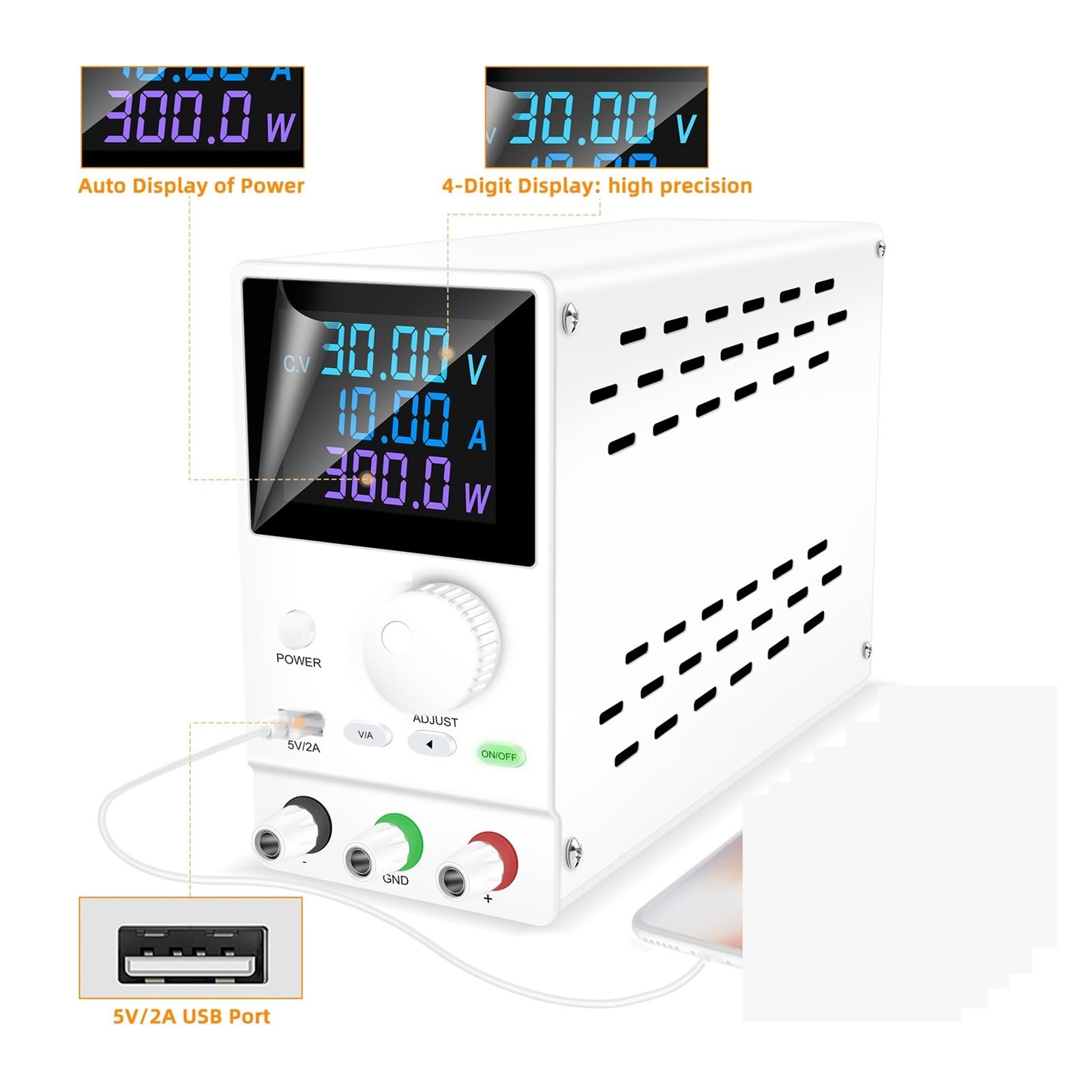 Zasilacz prądu stałego z regulacją, laboratoryjny zasilacz prądu stałego z regulatorem 30 V 10 A 60 V 5 A 120 V 3 A regulowany, źródło prądu laboratoryjnego, stabilizator napięcia USB DIY do laborat