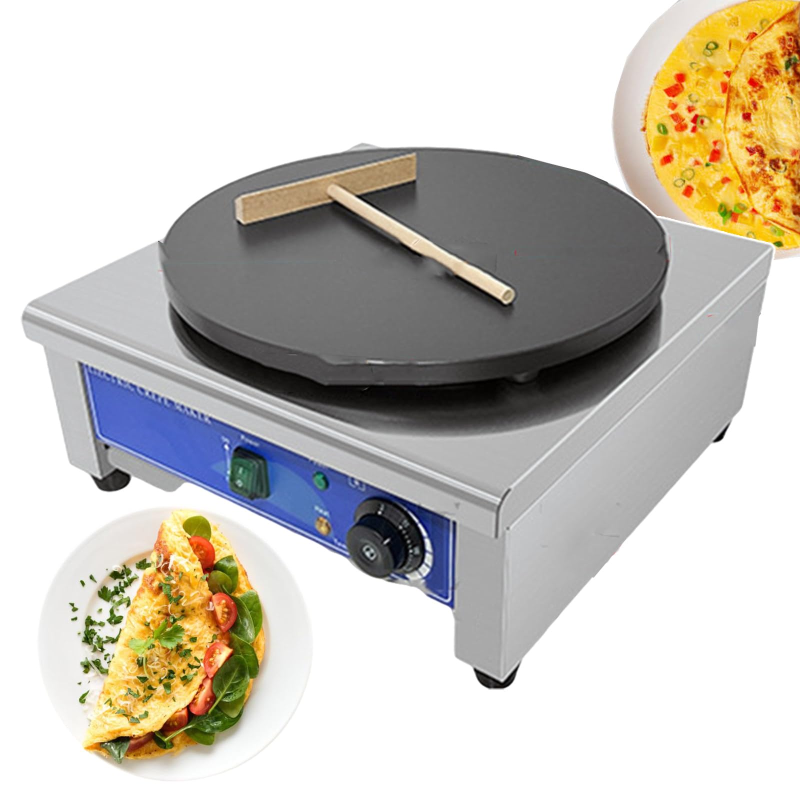 Electric Pancake Machine With 50-300? Heating Plate, Stainless Steel Heating Plate Pizza Machine Commercial With Thickened Non-Stick Coating, Easy To Clean,