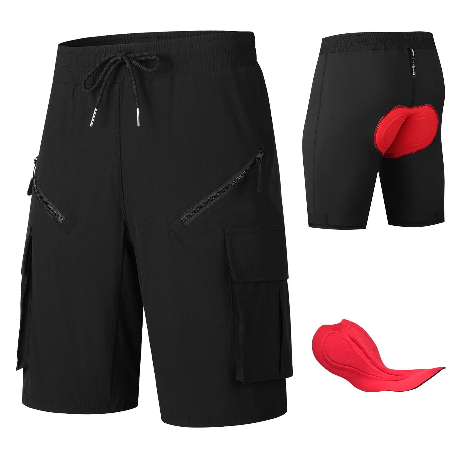 Uomo Pantaloncini da Ciclismo MTB con Gel 4D Traspiranti, Asciugatura Rapida Donna Pantaloncini da Ciclismo Elasticizzati Leggeri Uomo vestibilità Ampia Pantaloncino Cargo
