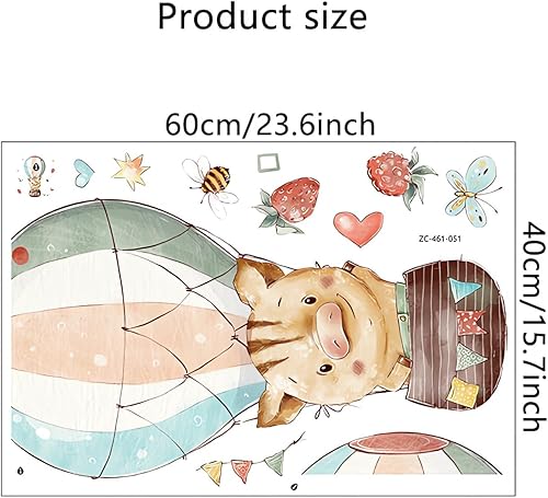 Miniatura 7 de Calcomanías de pared con bonito globo aerostático de cerdo bebé, diseño de mariposa de sacinora con diseño de mariposa, fresa, estrella de dibujos
