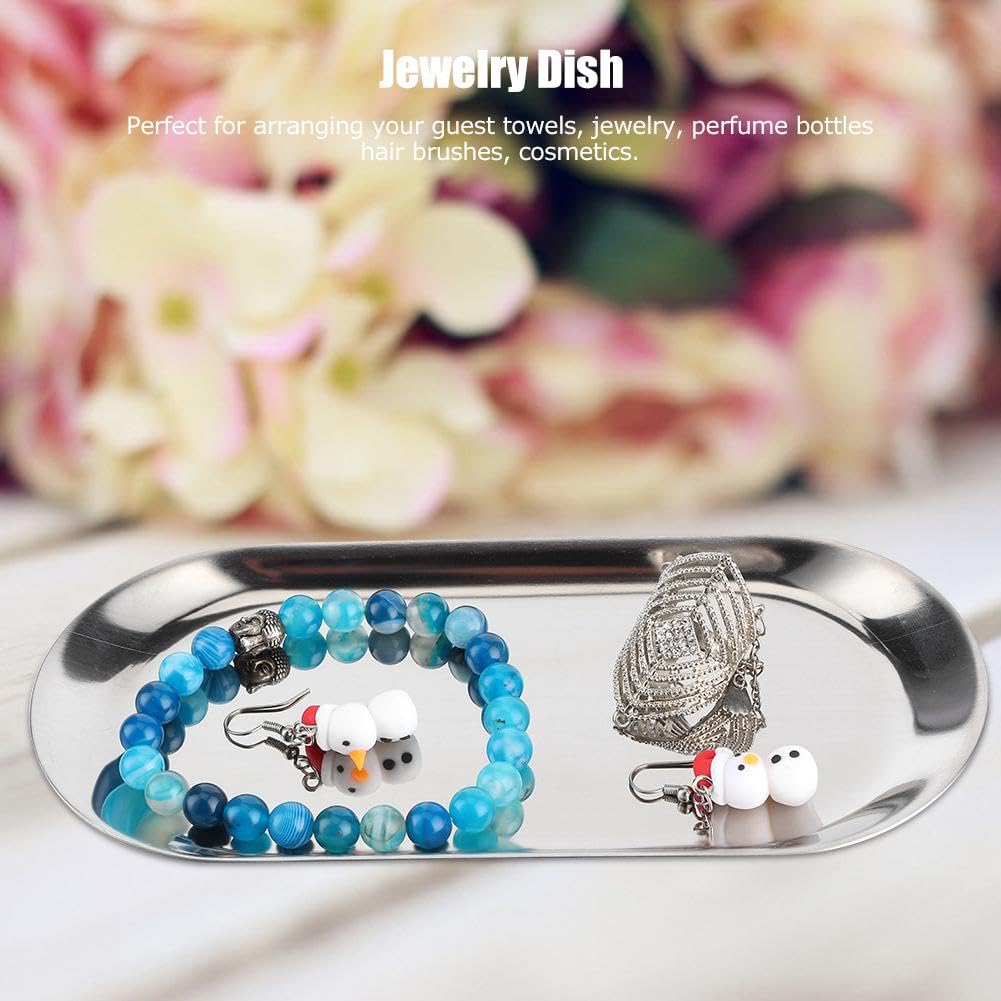 Nikou 5 Stück Ovales Tablett, Edelstahl Schmuckablage Tablett Aufbewahrungstablett Kerzentablett, Deko Serviertabletts für Dessert Kosmetik Schmuck Kerzen (Silber)