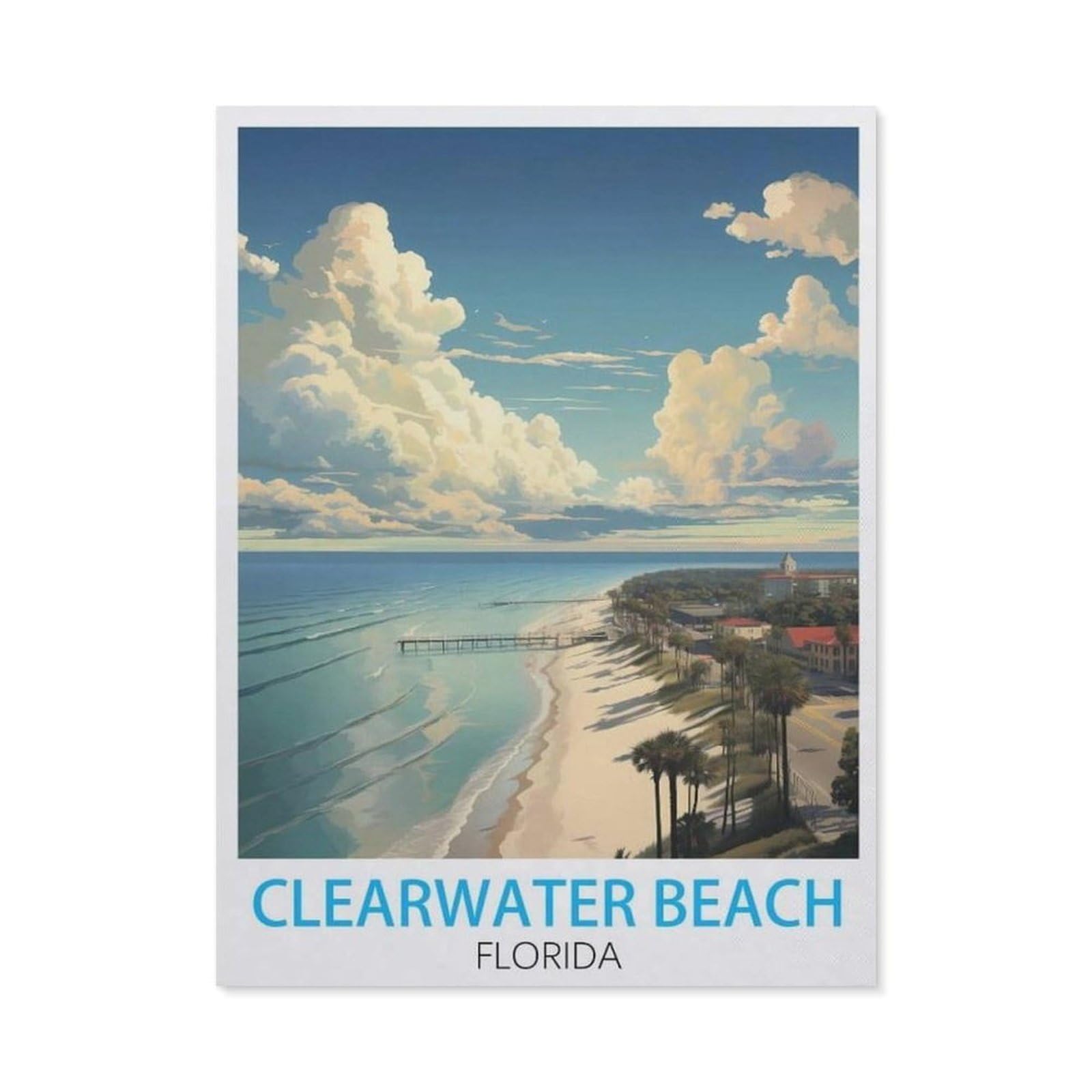 BEAYODKP Clearwater Beach Florida Vintage Travel Posters，5D DIY Diamond Painting Full Round Drill Diamond Embroidery Cross Stitch Rhinestone Mosaic Paintings Art（40 x 50 cm/15.74 x 19.68 inches）-BW62