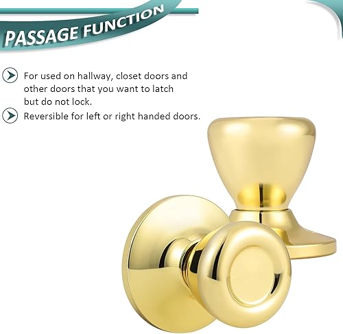 Miniatura 7 de GOBEKOR Paquete de 1 perillas para puerta de paso, pomos interiores de latón pulido sin llave, pomos de puerta de armario, pasillo, pomo de paso de